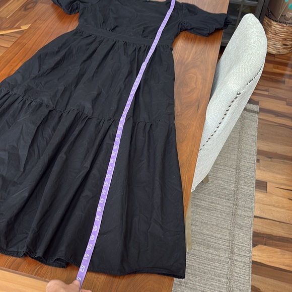 French Connection Bubble Sleeve Poplin Tiered Smocked Waist Dress Black Medium - Picture 13 of 13